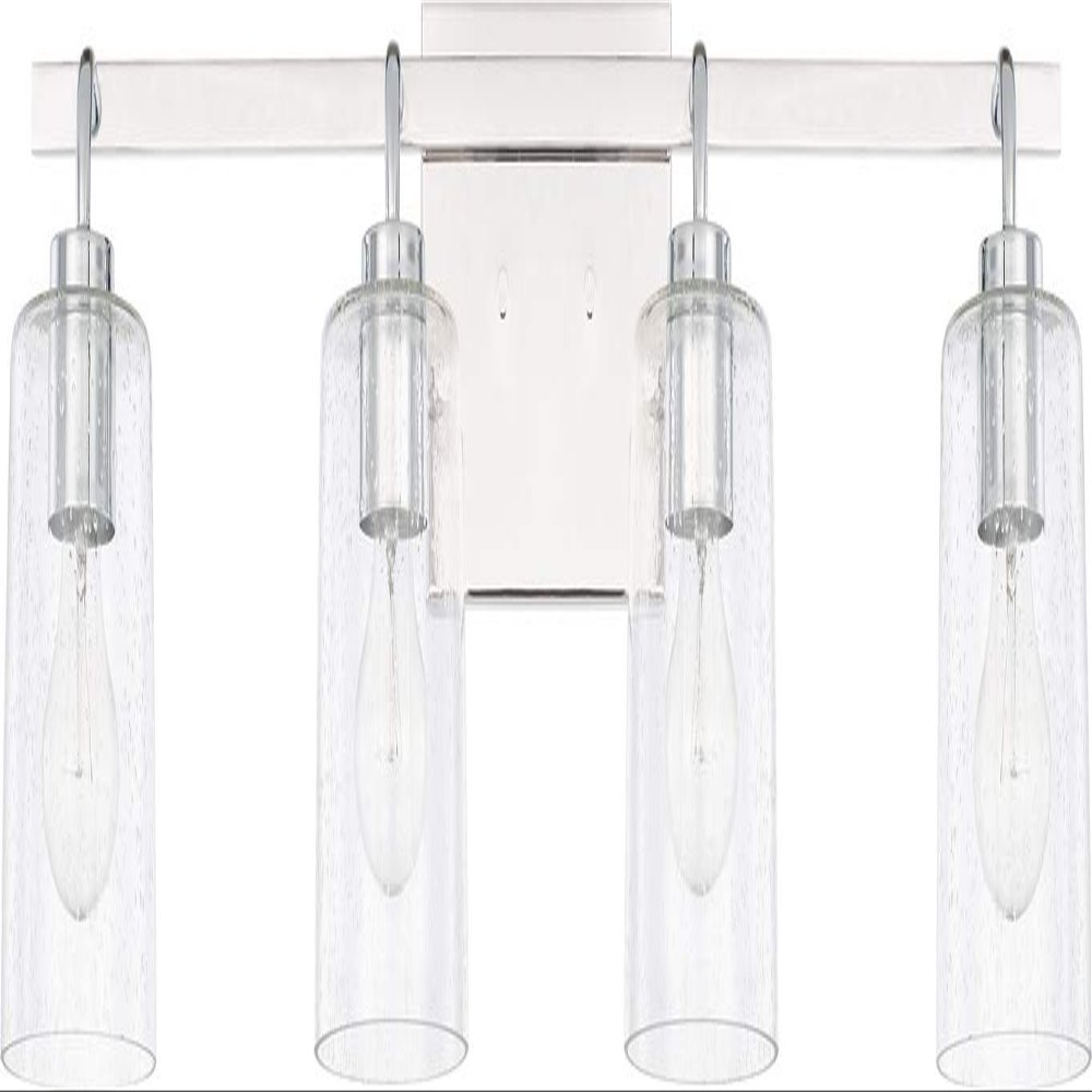 HomePlace Lighting 128541CH-449 Greyson Urban/Industrial Clear Seeded Glass Bathroom Vanity Wall Light, 4-Light 400 Total Watts, 9" H x 34" W, Chrome