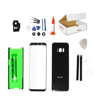 MD0410 Repair Kit Compatible for Samsung Galaxy S8 Plus G955 - Front Outer Glass Lens + Back Cover + Camera Lens Flash Cover Replacement (Black)