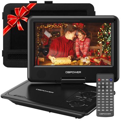 DBPOWER 11.5" Portable DVD Player, 5-Hour Built-in Rechargeable Battery, 9" Swivel Screen, Support CD/DVD/SD Card/USB, Remote Control, 1.8 Meter Car Charger, Power Adaptor and Car Headrest (Black)