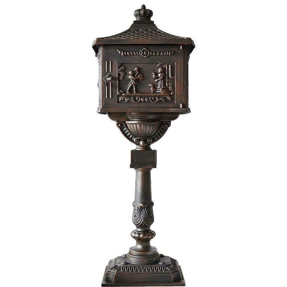 Black Color, Heavy Duty Mailbox Postal Box Security Cast Aluminum Vertical Pedestal, Mail Box