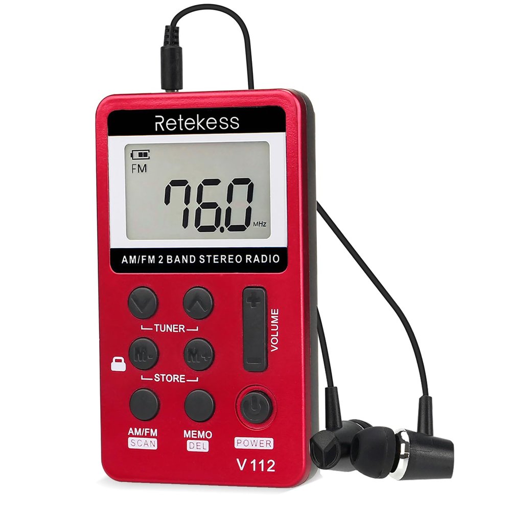 Retekess V112 AM Portable Pocket Radio, FM Receiver (Red)