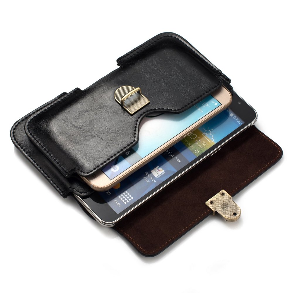 PU Leather Dual Poacket Horizontal Buckle Pouch Holster Belt Clip Case for iPhone Air iPhone 17 Pro, 16 Pro, iPhone 15 14 13 12 11 Pro Max XR XS MAX Google Pixel 10 Pro, 9a, 8a 6 5 4a 5G (Black)