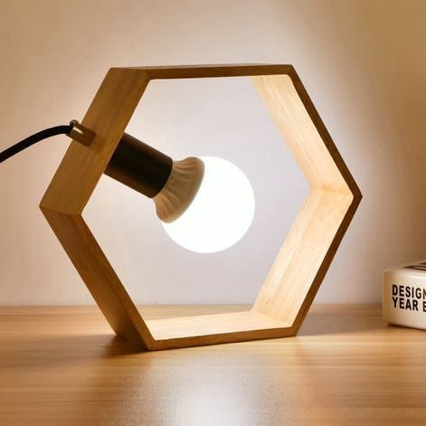 STGLIGHTING Nordic Hexagon Wooden Art Creative Table Lamp Modern Minimalist Bedroom Bedside Lamps Warm Decorative Desk Lamp with Button Switch Cord Bulbs Not Included