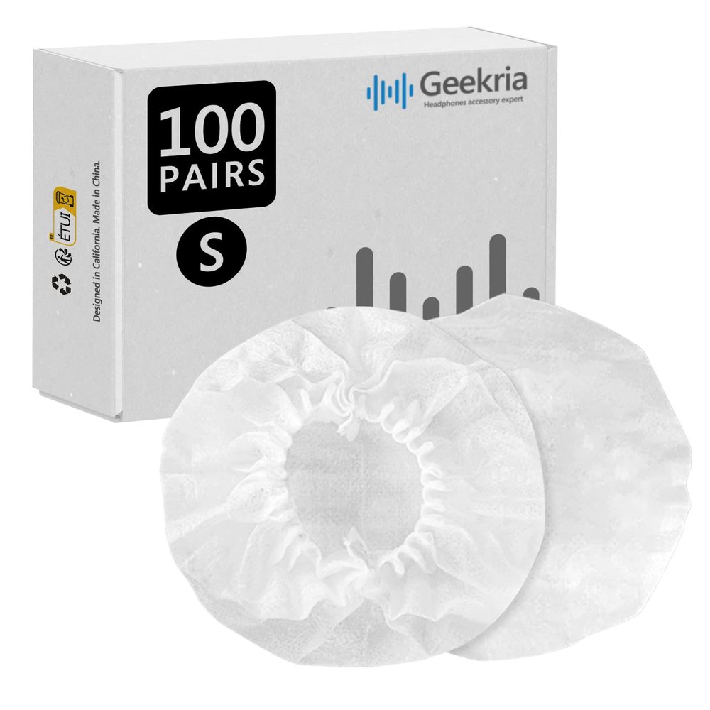 Geekria 100 Pairs Disposable Headphone Ear Covers for On-Ear Headset Earcup, Stretchable Sanitary Protector (S/White)