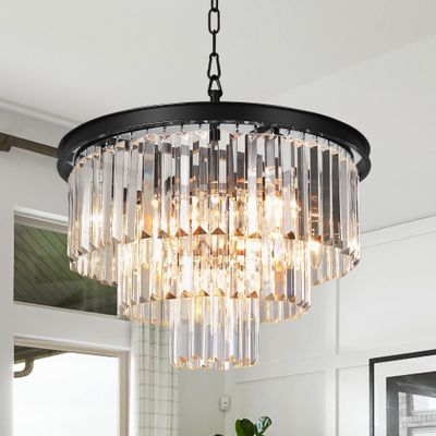 MEELIGHTING 7 Lights Modern Contemporary Crystal Chandeliers Lights Pendant Ceiling Chandelier Lighting Fixture 3-Tier for Dining Room Living Room