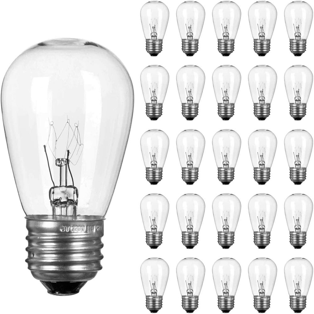 Moonflor 26 Pack S14 Incandescent Light Bulbs, Glass, 11W 2700K, Warm White