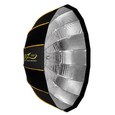 Glow EZ Lock 42" Collapsible Silver Beauty Dish Softbox w/Bowens Mount Speedring and Deflection Disk, 16 Ribbed Design Soft Box w/Silver Interior for Perfect Lighting and Beauty Dish Photogra
