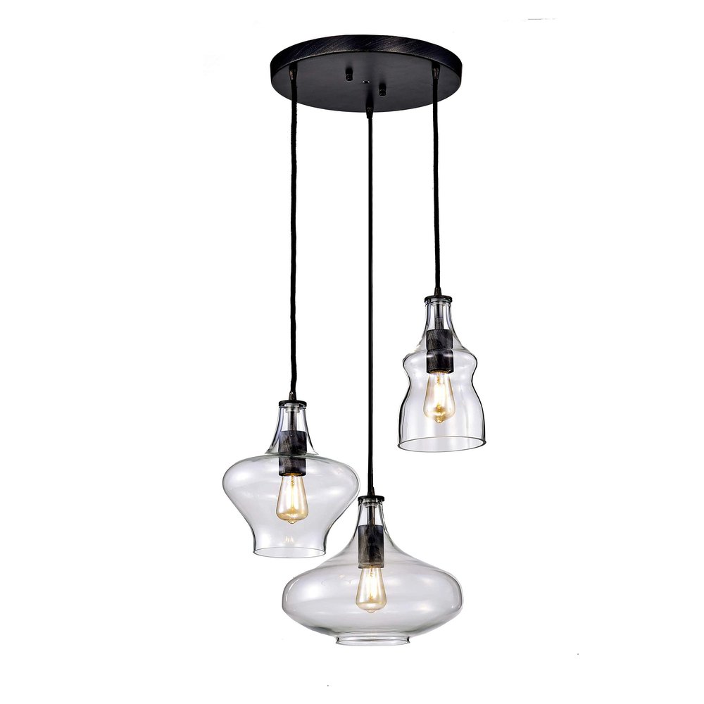 Jojospring Tasia Antique Black/Clear Mouth-Blown Glass Cluster Pendant Chandelier