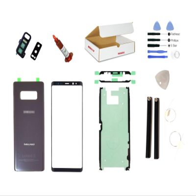 (md0410) Screen Repair Kit Compatible for Galaxy Note 8 Phone Model N950 - Front Outer Glass Lens + Grey Back Cover Replacement (Orchid Gray)