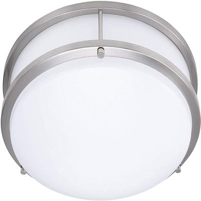 Lunabode LED Flush Mount Ceiling Light, Double Ring, Close to Ceiling Fixture, 22W (100W Eq), 1800lm, 4000K, Brushed Nickel, ETL (15") for Garage, Living Room