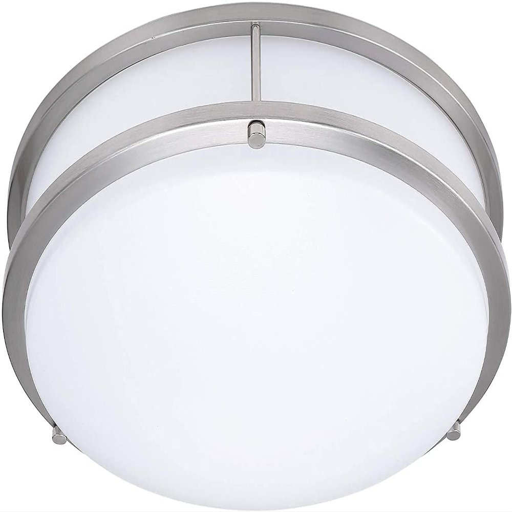 Lunabode LED Flush Mount Ceiling Light, Double Ring, Close to Ceiling Fixture, 22W (100W Eq), 1800lm, 4000K, Brushed Nickel, ETL (15") for Garage, Living Room