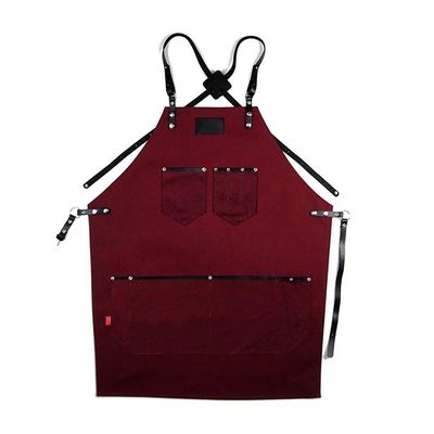 Genuine Leather Strap Denim or Canvas Apron With Utility Leather Pockets Adjustable to L Woodworkers Tattoo Hairdresser Butchers Apron (M and L same size, Canvas style 8)