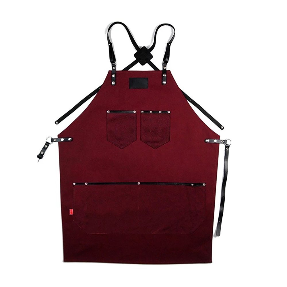 Genuine Leather Strap Denim or Canvas Apron With Utility Leather Pockets Adjustable to L Woodworkers Tattoo Hairdresser Butchers Apron (M and L same size, Canvas style 8)