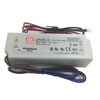 MW LPV-60-12 LED Driver Outdoor Waterproof AC-DC 12V 5A Power Supply for LED Sealed Panel Mount LPV Series (12V)