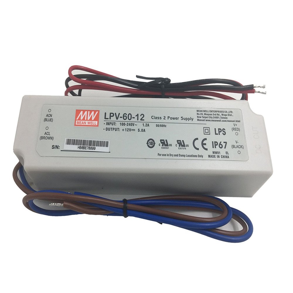 MW LPV-60-12 LED Driver Outdoor Waterproof AC-DC 12V 5A Power Supply for LED Sealed Panel Mount LPV Series (12V)