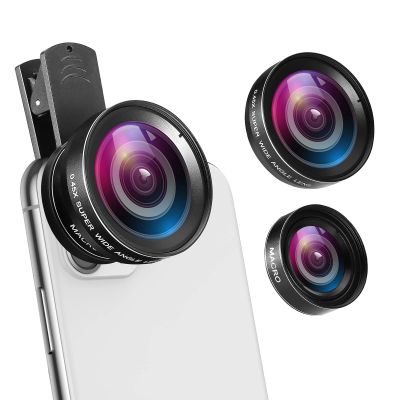 (Upgraded) Phone Camera Lens, 0.45X Super Wide Angle Lens, 15X Macro Lens, Clip-On 2 in 1 Professional for iPhone Lens Kit for TIK Tok, Vlog, Yotube, Compatible with iPhone, Samsung, Google Pixel