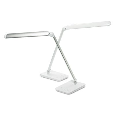 Scranton & Co LED Desk Lamp, 16.75 in H, Silver Finish, Aluminum and ABS Plastic, 8 Brightness Levels, 8 Color Settings, Flexible Neck, USB Charging Port, Flicker-Free Light for Home or Office Use