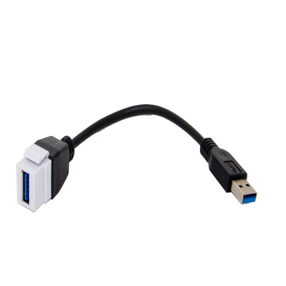 RiteAV Black USB 3 A Male-Female M/F Pigtail Extension Keystone-to-Cable Dongle