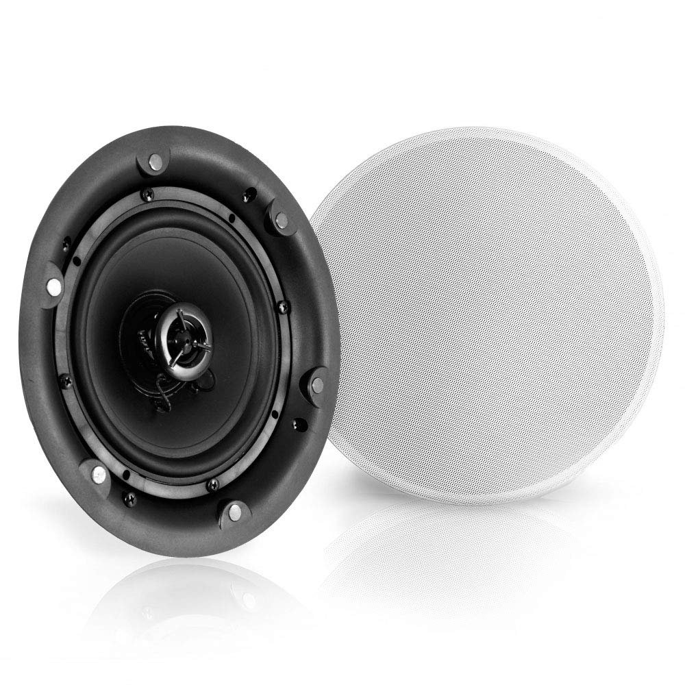 Pyle Ceiling and Wall Mount Speaker - Wireless Bluetooth 6.5" Dual 2-Way Audio Stereo Sound Subwoofer Kit w/ 300 Watts, in-Wall & in-Ceiling Flush Mount for Home Surround System - Pyle PWRC65BT White