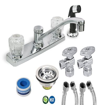 EverFlow Single Handle Kitchen Faucet Complete Kit Gerber Style KFKT17182-20, Compressed Valve Chrome Plated Finish, Construction