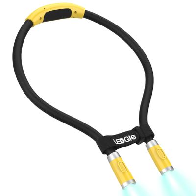 LEDGLE LED Neck Light for Reading Rechargeable Neck Flashlight for Knitting, 3 Adjustable Brightness, Flexible Soft Silicone Arms - for Reading Knitting Crocheting Camping Repairing (Yellow)