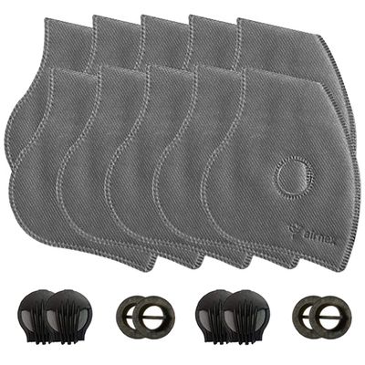 AIRNEX PM2.5 Activated Carbon Face Mask Filters - 10 Pack Replacement Filter Inserts w/ 4 Exhaust Valves for Air Pollution & Pollen Protection - 5-Layer Non-Woven Breathable Dustproof Mask Filter