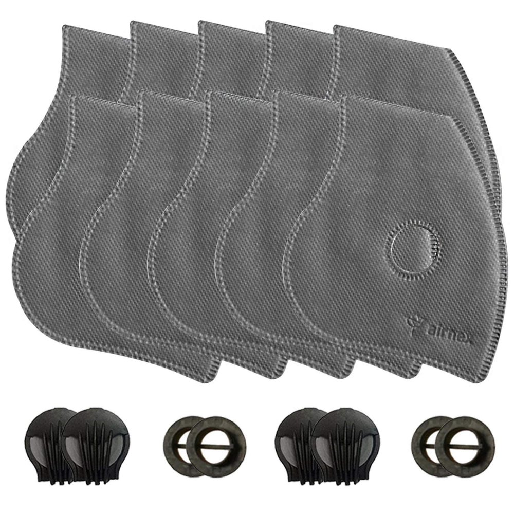 AIRNEX PM2.5 Activated Carbon Face Mask Filters - 10 Pack Replacement Filter Inserts w/ 4 Exhaust Valves for Air Pollution & Pollen Protection - 5-Layer Non-Woven Breathable Dustproof Mask Filter