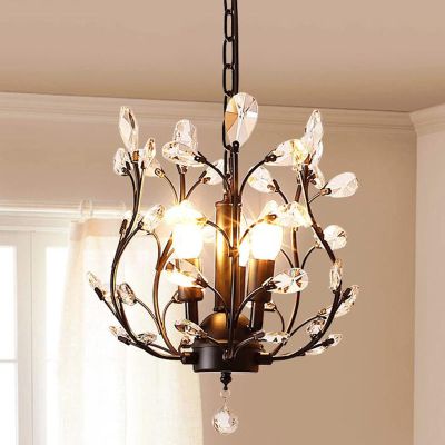 Ganeed 3-Light Crystal Chandelier, 13 Inch Black Hanging Ceiling Fixture
