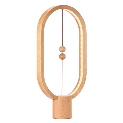 Allocacoc Heng Balance lamp Modern Magnetic Floating Switch USB Powered LED Table lamp, Desk lamp, Wooden Bedside Nightlight, Contemporary Soft Light, Office, Home Gift Oval