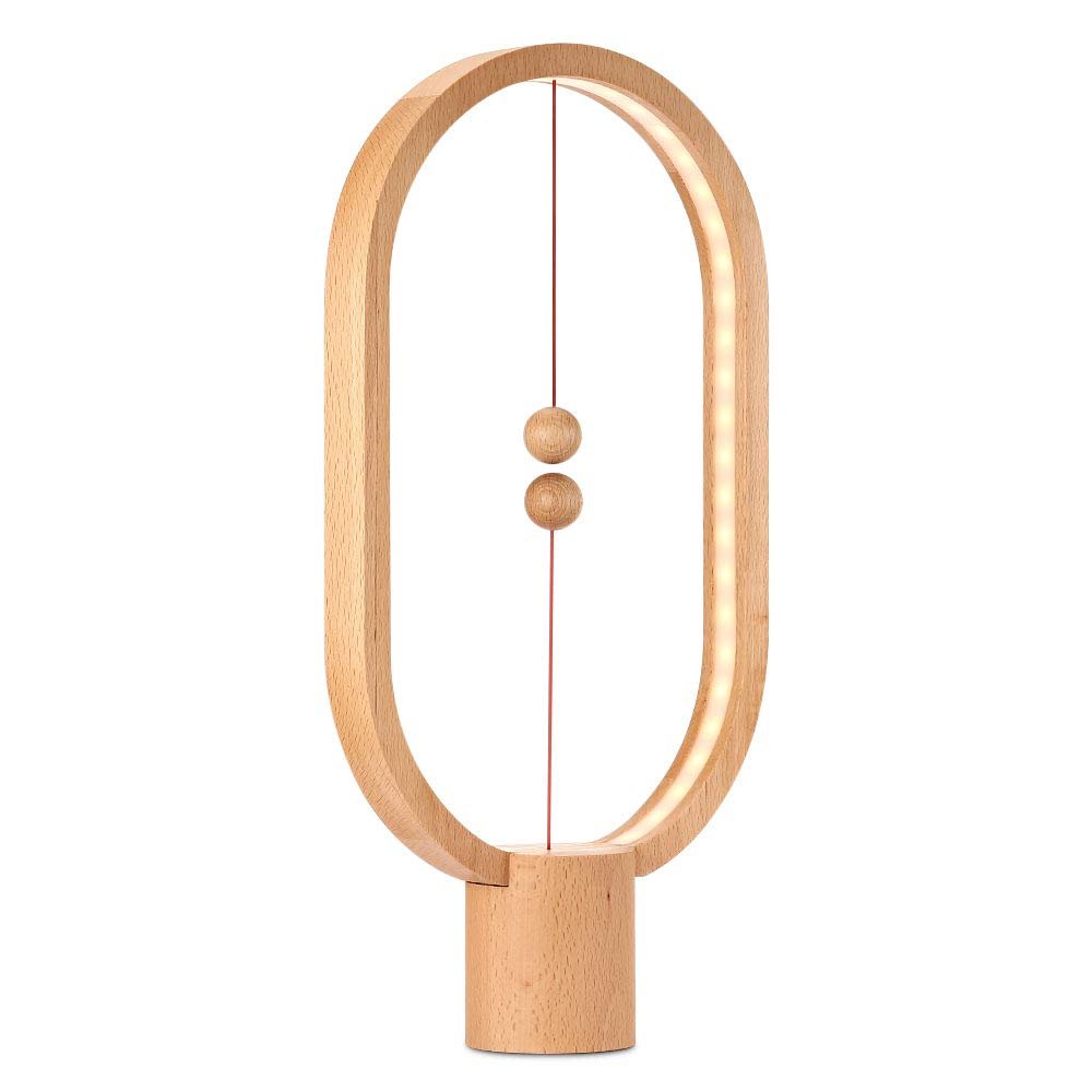 Allocacoc Heng Balance lamp Modern Magnetic Floating Switch USB Powered LED Table lamp, Desk lamp, Wooden Bedside Nightlight, Contemporary Soft Light, Office, Home Gift Oval
