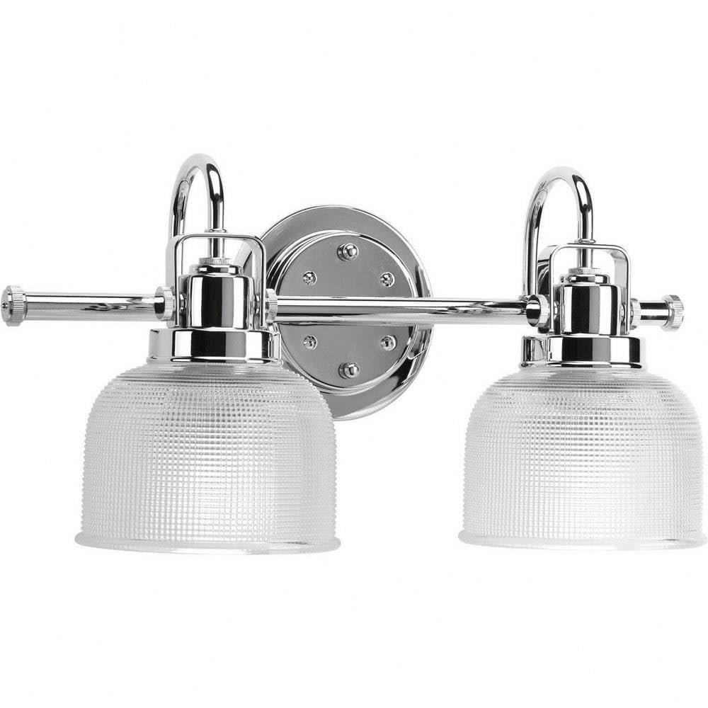 Progress P2991-15 Archie - 17 Inch Width - 2 Light - Line Voltage - Damp Rated, Chrome Finish with Clear Prismatic Glass