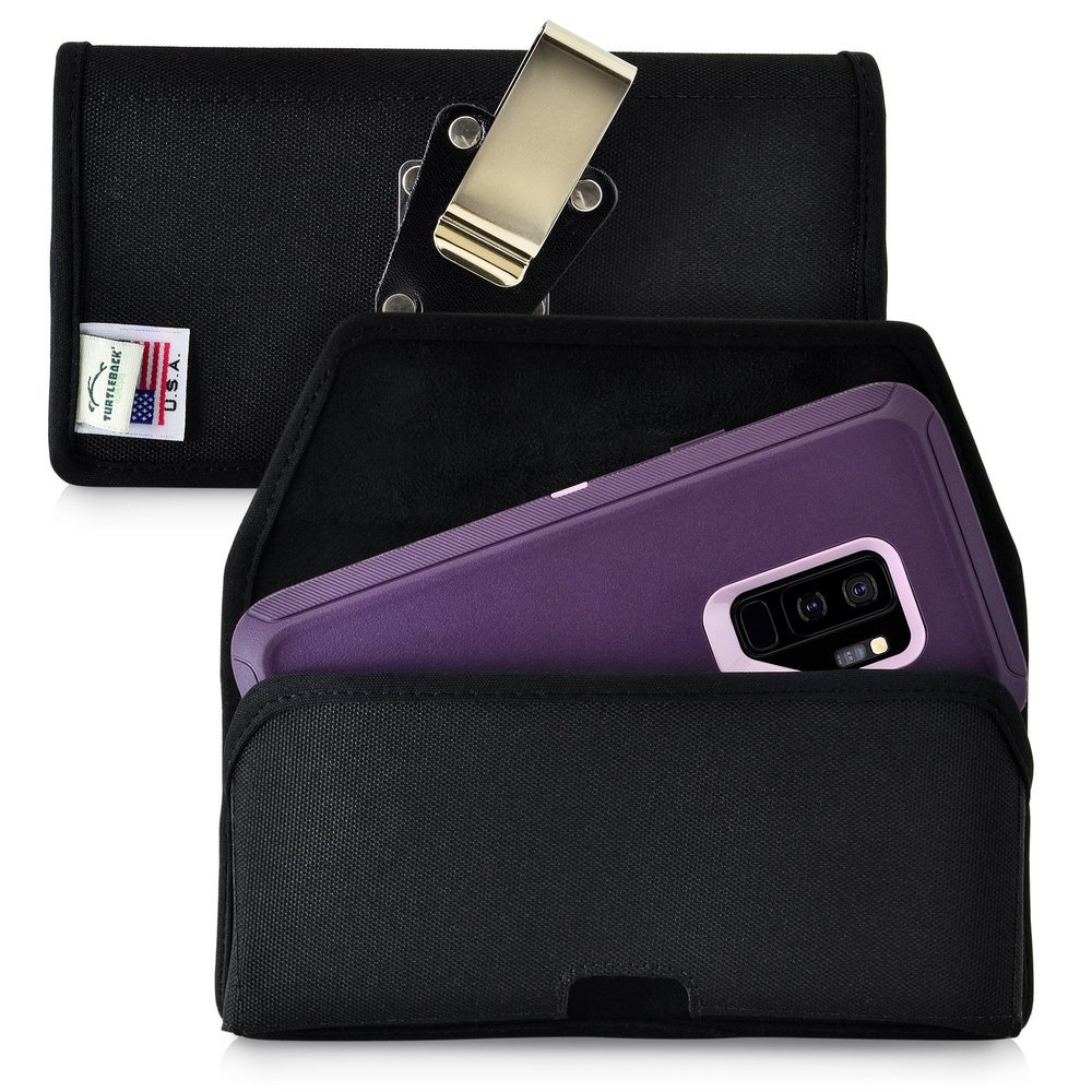 Turtleback Belt Clip Case Made for Samsung Galaxy S9 Plus + Fits w/OB Defender or Bulky Cases, Black Holster Nylon Pouch with Heavy Duty Rotating Belt Clip Horizontal