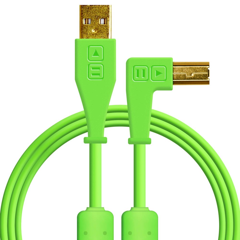 DJ TechTools Chroma Cables Right-Angled USB-A to USB-B Cable | 1.5m / 5 ft | Audio Optimized | Shielded from Interference | Cable Tie (Green)