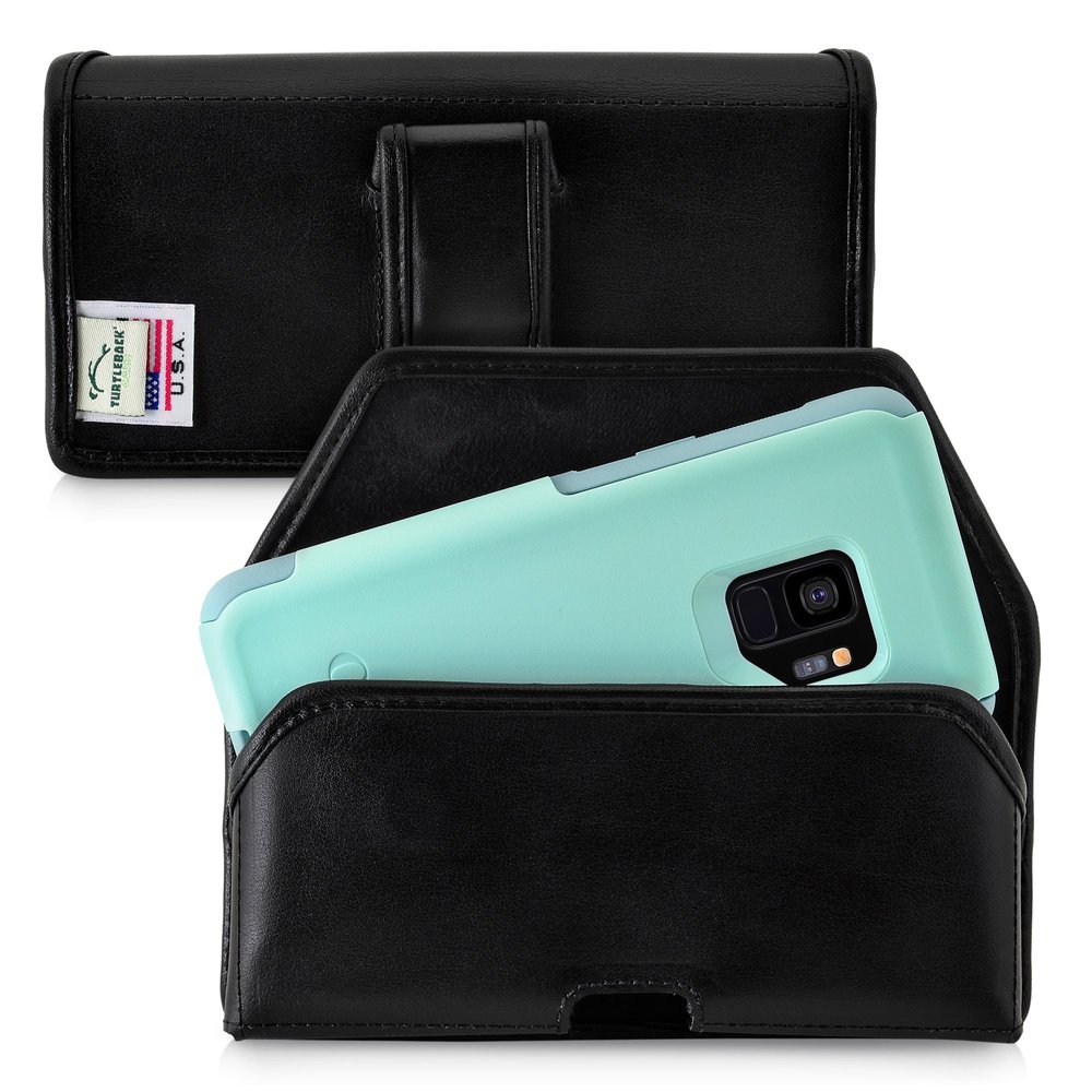 Turtleback Holster Made for Samsung Galaxy S9 with OB Commuter case Black Belt Case Leather Pouch with Executive Belt Clip Horizontal