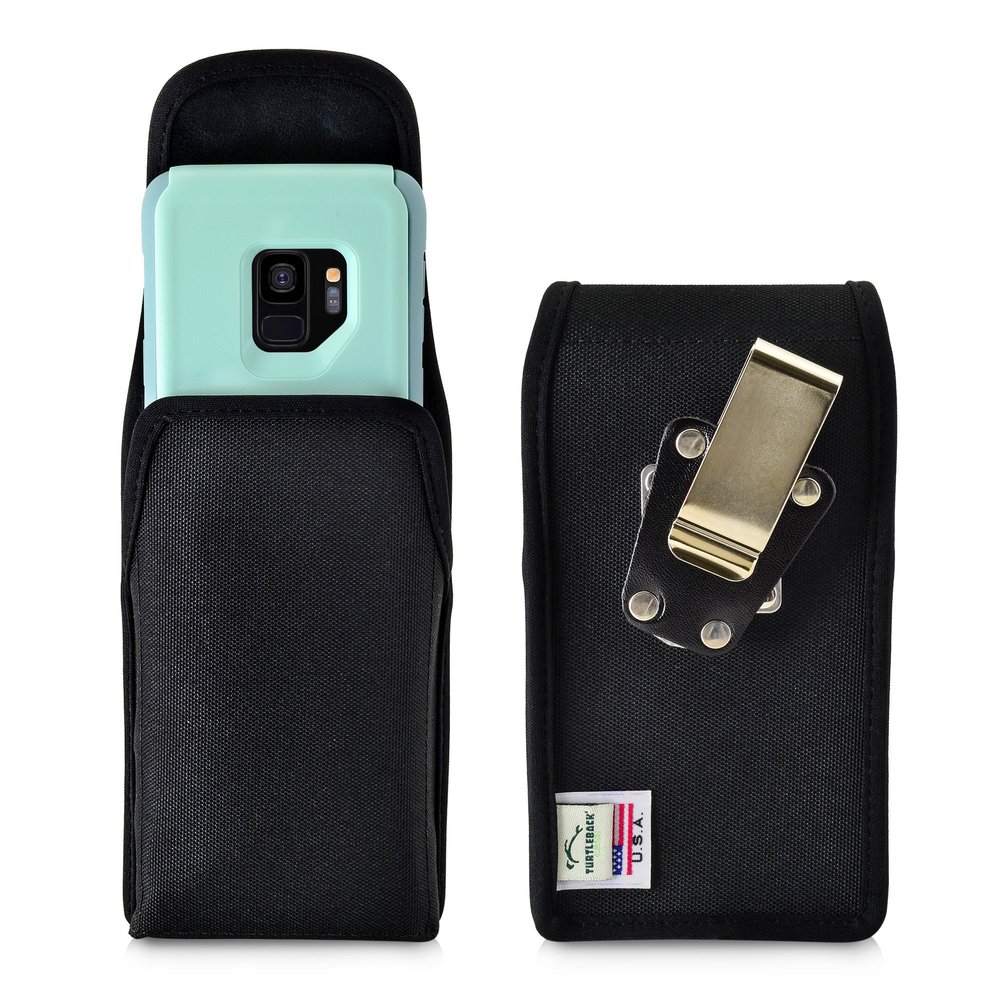 Turtleback Belt Clip Case Made for Samsung Galaxy S9 with OB Commuter case Black Vertical Holster Nylon Pouch with Heavy Duty Rotating Belt Clip