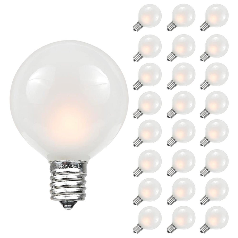 Novelty Lights 25 Pack G40 Frosted White Outdoor Globe Bulbs, Light Bulbs Glass Incandescent Bulbs with 3000 Hour Lifespan, Globe String Lights Replacement Bulbs