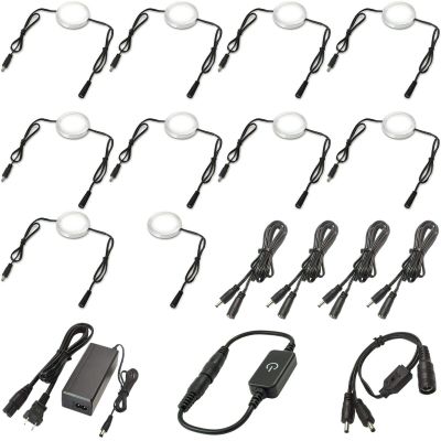 Under Cabinet LED Pucks 120V Hardwired, Touch Dimmer, 10 Lights, Daylight