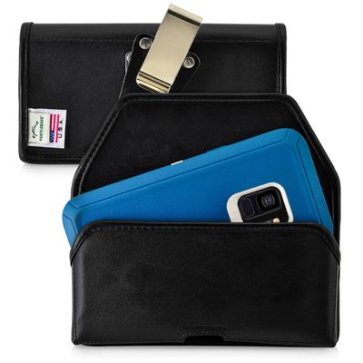 Turtleback Belt Case Compatible with Samsung Galaxy S9Fits w/OB Defender or Bulky Cases, case Black Holster Leather Pouch with Heavy Duty Rotating Ratcheting Belt Clip Horizontal