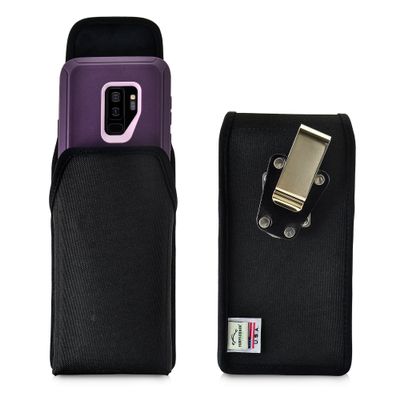 Turtleback Belt Clip Case Compatible with Samsung Galaxy S9 Plus + Fits w/OB Defender or Bulky Cases, Black Vertical Holster Nylon Pouch with Heavy Duty Rotating Belt Clip
