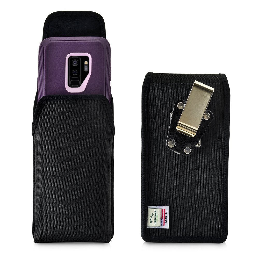 Turtleback Belt Clip Case Compatible with Samsung Galaxy S9 Plus + Fits w/OB Defender or Bulky Cases, Black Vertical Holster Nylon Pouch with Heavy Duty Rotating Belt Clip