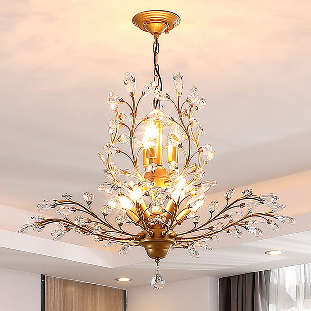 Ganeed 8-Light Crystal Chandelier, 30.7 Inch Gold Hanging Fixture