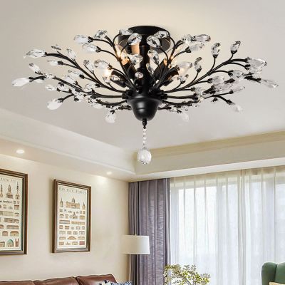 Ganeed 5-Light Crystal Chandelier, 31.5 Inch Black Flush Mount Fixture