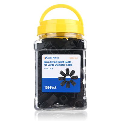 Cable Matters 100-Pack 8mm Strain Relief Boots for Large Diameter Cable in Black