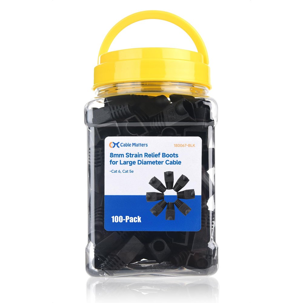 Cable Matters 100-Pack 8mm Strain Relief Boots for Large Diameter Cable in Black