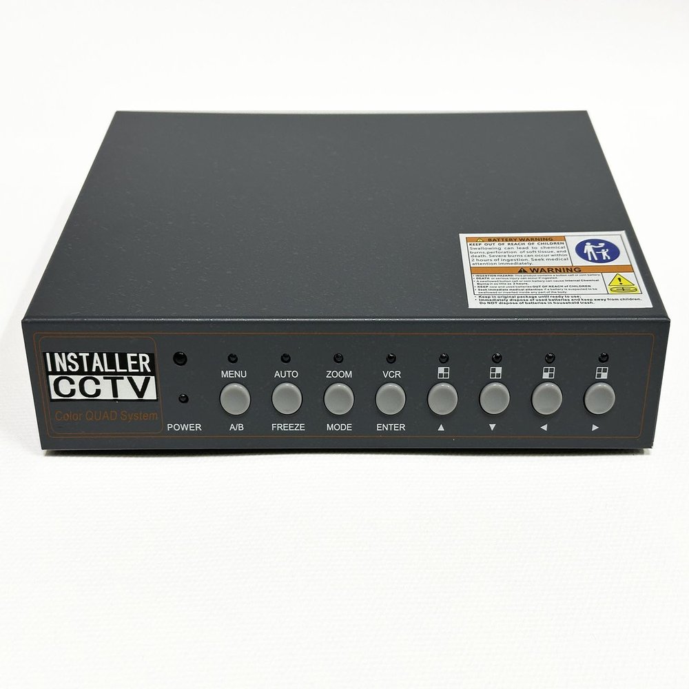 InstallerCCTV Video Quad Color 4CH Multiplexer 2 BNC Output with Remote Control and Free 1Amp Power Adapter