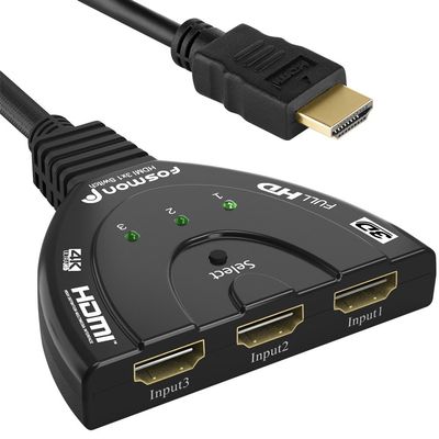 Fosmon 4K HDMI Switch, 3 Port HDMI Switcher with Pigtail Cable, Supports 30Hz, HDCP, Ultra HD for HDTV, PS5, Xbox, Fire Stick