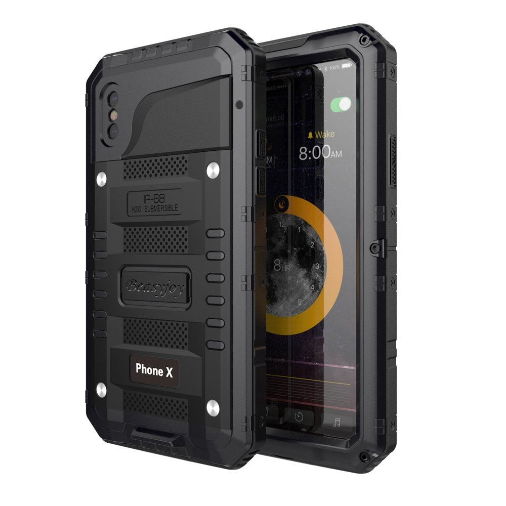 Beasyjoy for iPhone X Case iPhone 10 Metal Case Heavy Duty Cover with Screen Full Body Protection Shockproof Dustproof Drop Proof Rugged Durable Military Grade Defender 5.8 inch, Black