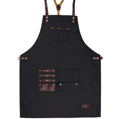 ApronMen, Leather and Waxed Cotton Canvas Apron for Men with Waterdrop Resistant, Adjustable Cross Back Apron with Large Chest Pockets Work Apron for Men