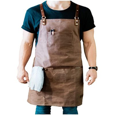 ApronMen Leather and Waxed Canvas Server Aprons With 3 Pockets for Men/Women - Adjustable Barista Work Apron With Kitchen Towel Holder - Chef Apron/Waitress Apron
