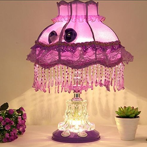 Best to Buy Style Dimmable Child Table Lamp Victorian Jeweled Desk Lamp Floral Cloth Art+Resin (Purple)
